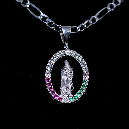 Silver Virgin Mary CZ Medallion Pendant – 5.8g | D132