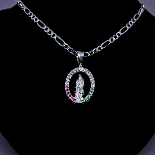 Silver Virgin Mary CZ Medallion Pendant – 5.8g | D132
