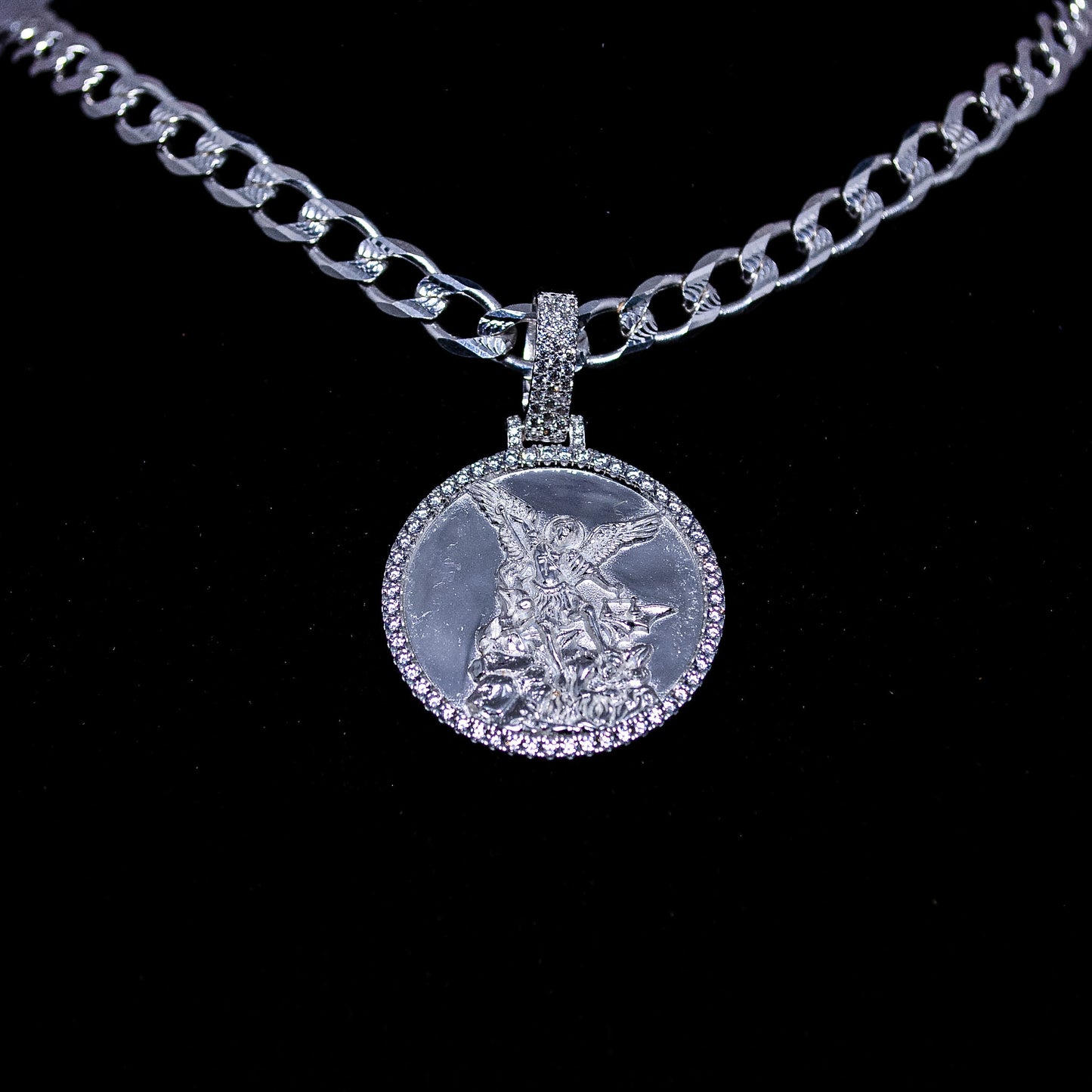 Silver Saint Michael Medallion CZ Pendant – 10.5g | CH582