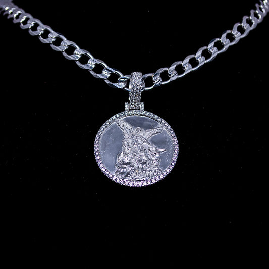 Silver Saint Michael Medallion CZ Pendant – 10.5g | CH582